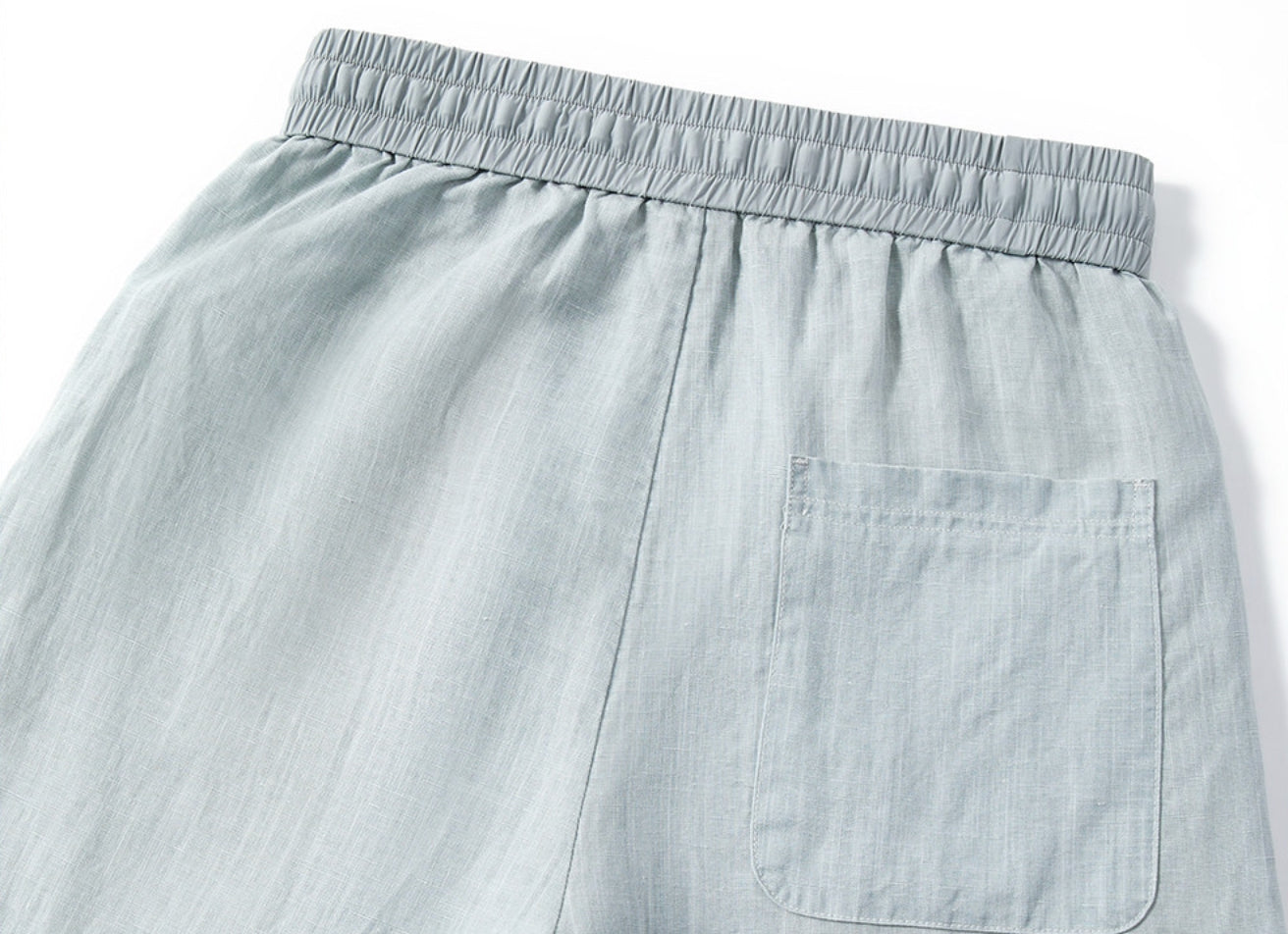 Lyocell Linen Panelled Wide-Leg Trousers - LIGHTBLUE