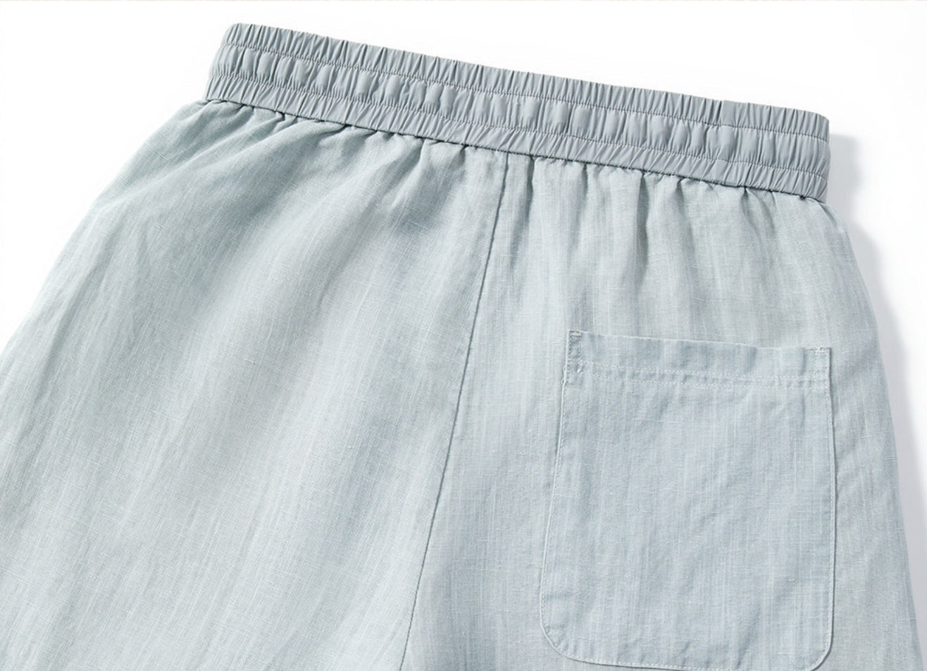 Lyocell Linen Panelled Wide-Leg Trousers - LIGHTBLUE