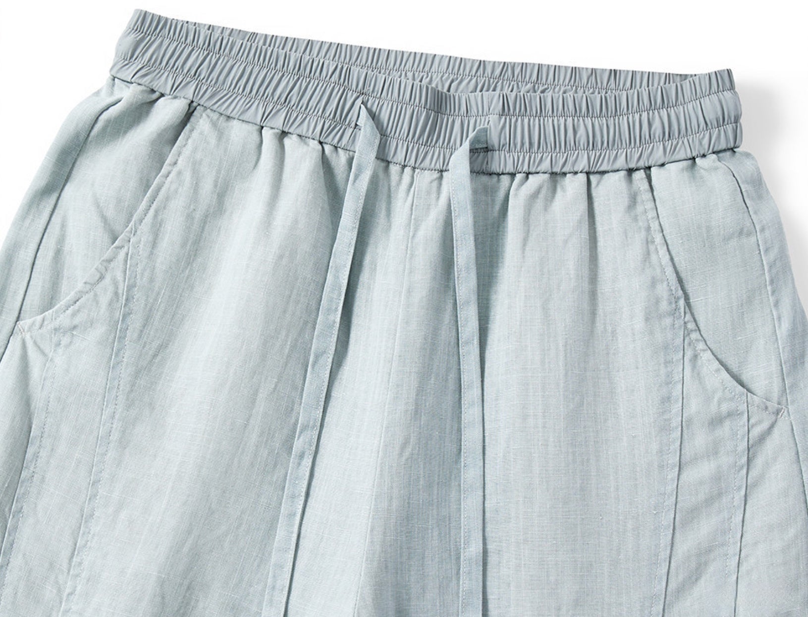 Lyocell Linen Panelled Wide-Leg Trousers - LIGHTBLUE