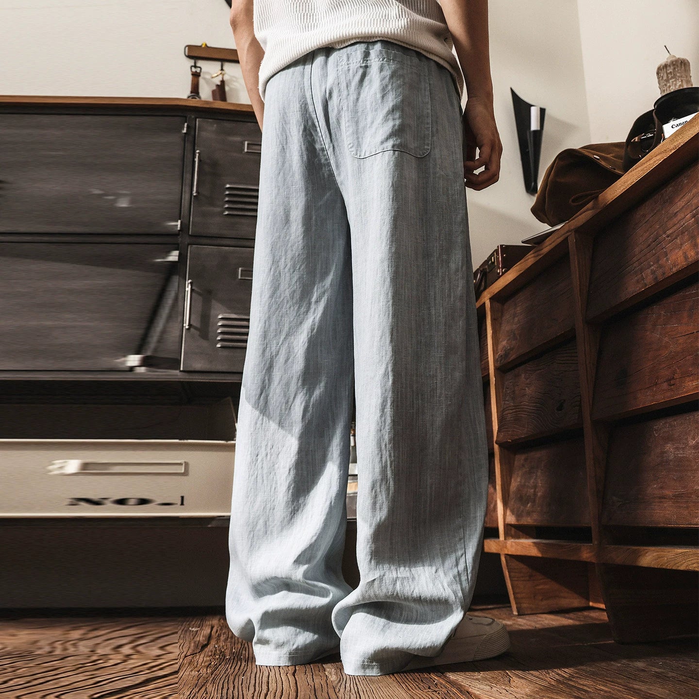 Lyocell Linen Panelled Wide-Leg Trousers - LIGHTBLUE