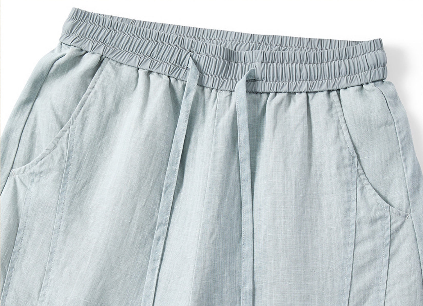 Lyocell Linen Panelled Wide-Leg Trousers - LIGHTBLUE
