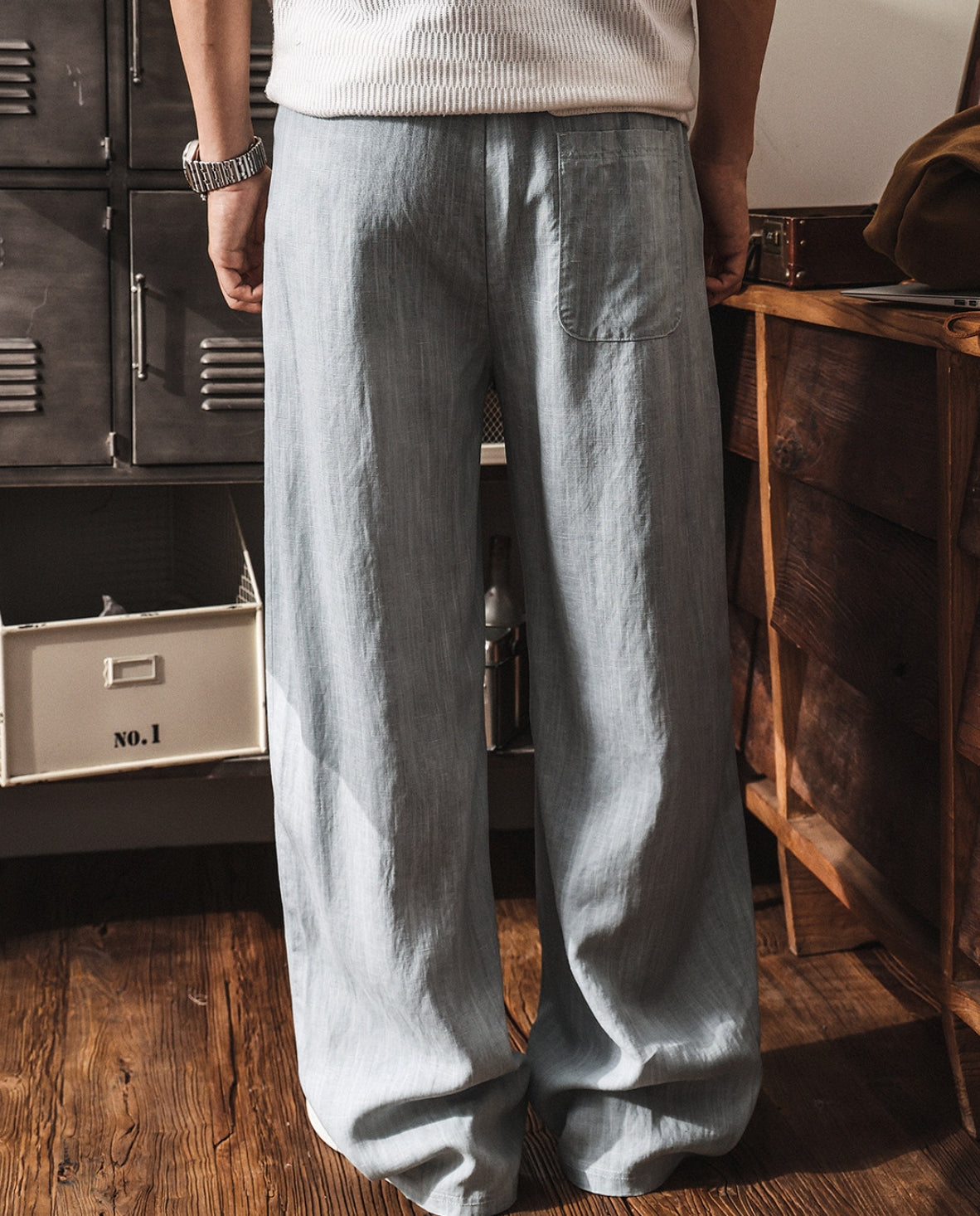 Lyocell Linen Panelled Wide-Leg Trousers - LIGHTBLUE
