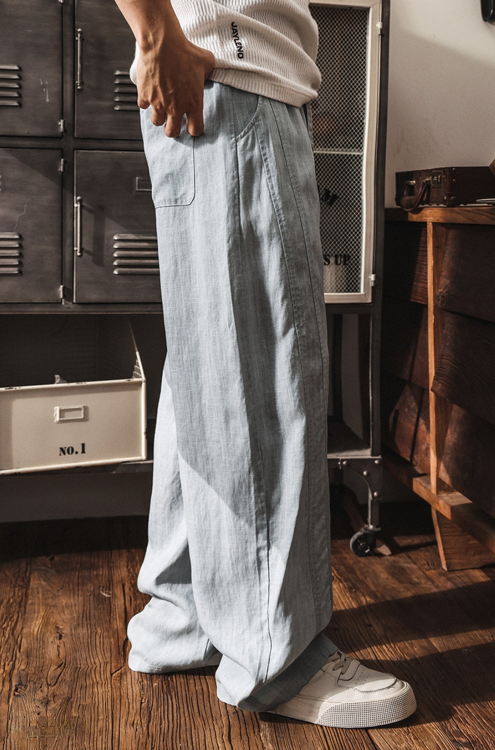 Lyocell Linen Panelled Wide-Leg Trousers - LIGHTBLUE