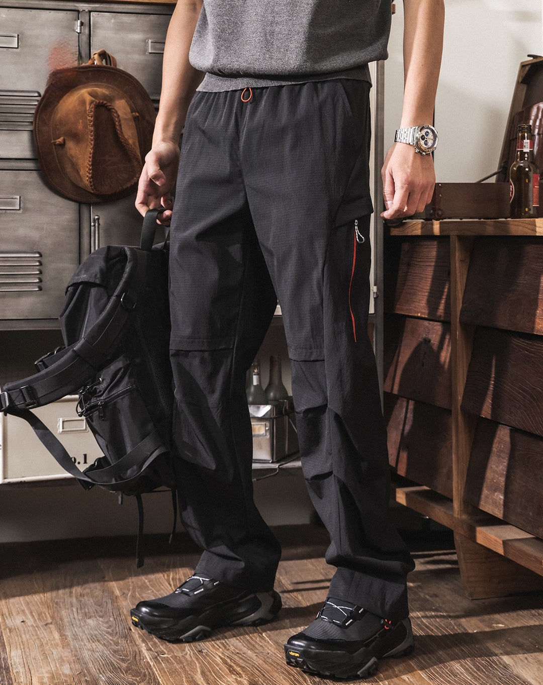 Quick Drying Paratrooper Pants in Black