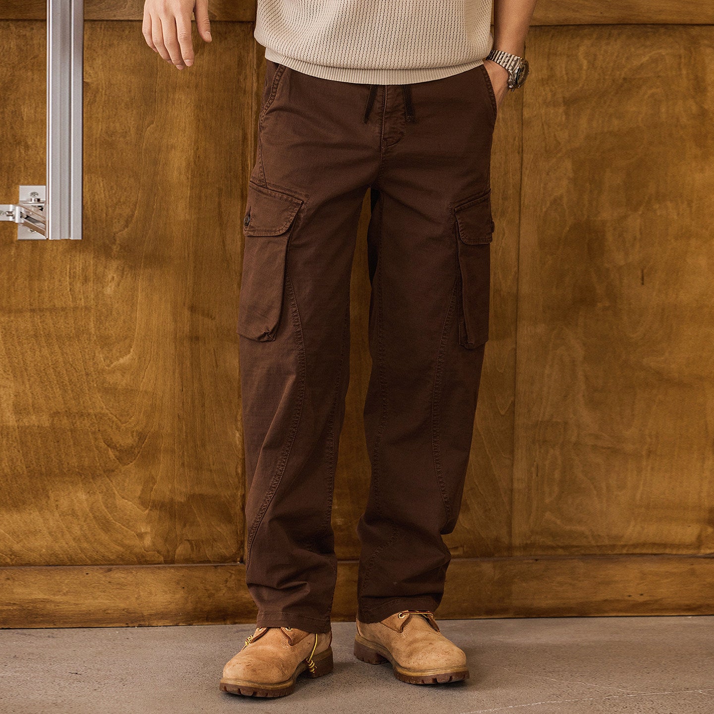 Straight Leg Cotton Wear Resistance Cargo Pants  - COFFEE