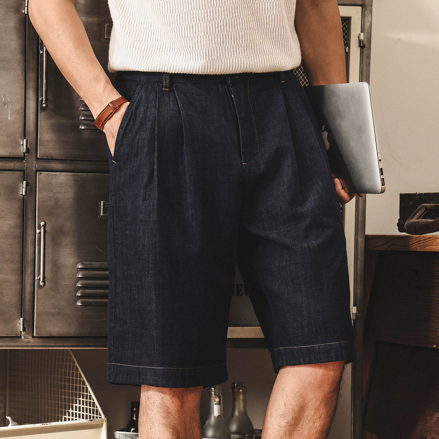 Heritage Pleated Chambray Shorts - DARKBLUE