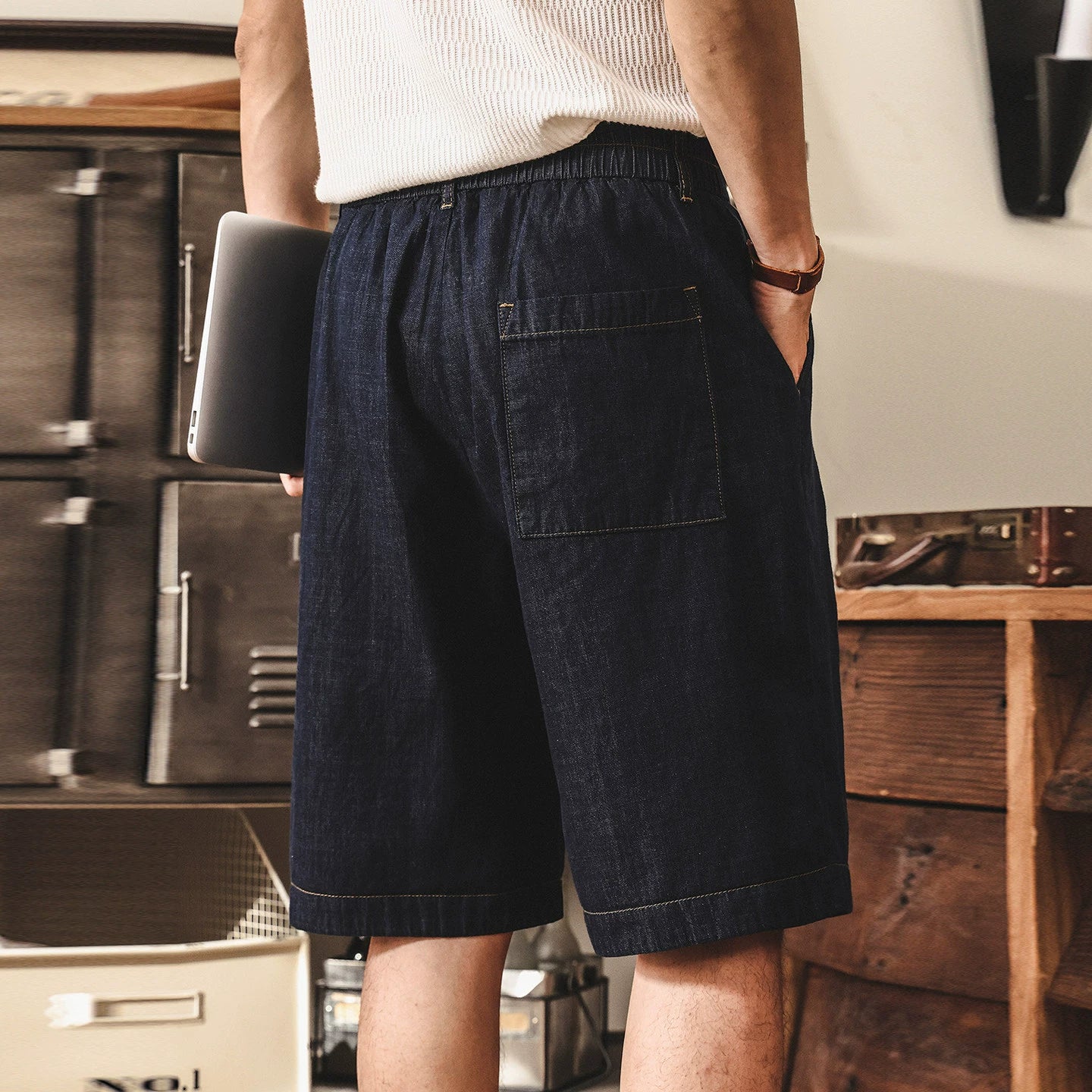 Heritage Pleated Chambray Shorts - DARKBLUE