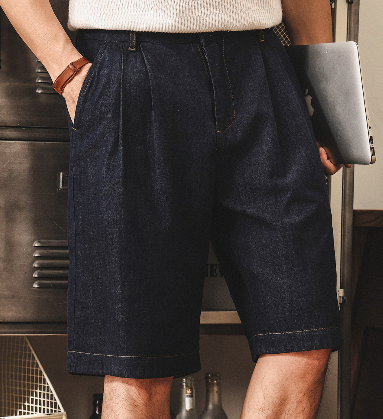 Heritage Pleated Chambray Shorts - DARKBLUE