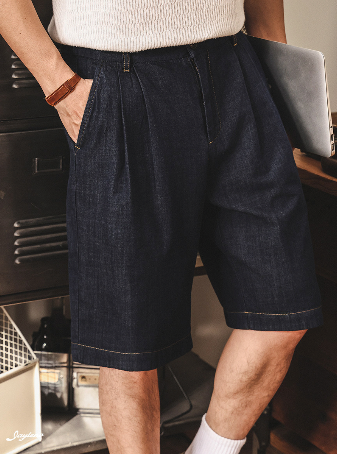 Heritage Pleated Chambray Shorts - DARKBLUE