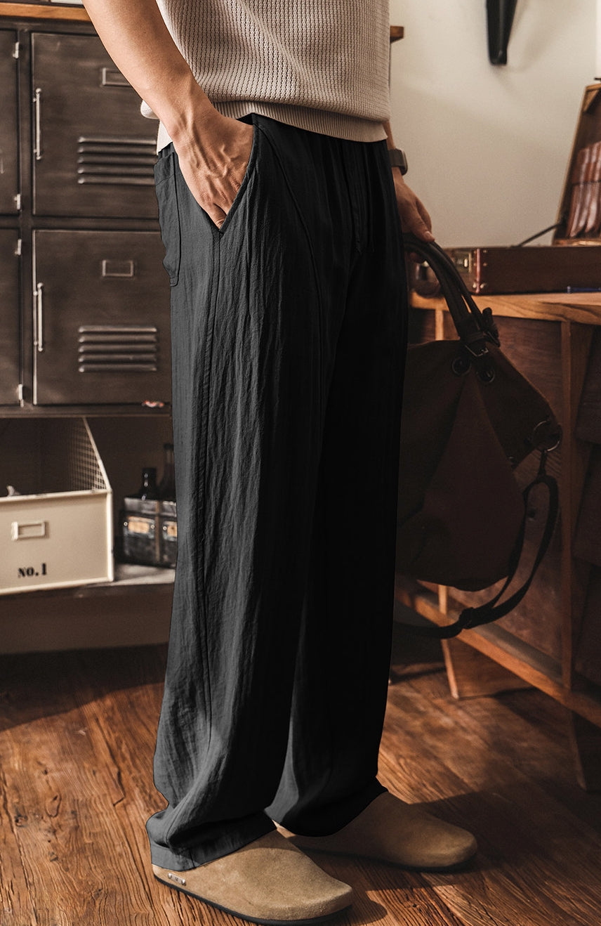 Bamboo Cotton Linen Old Money Style Casual Pants - BLACK