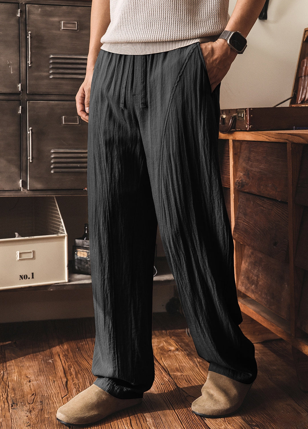 Bamboo Cotton Linen Old Money Style Casual Pants - BLACK