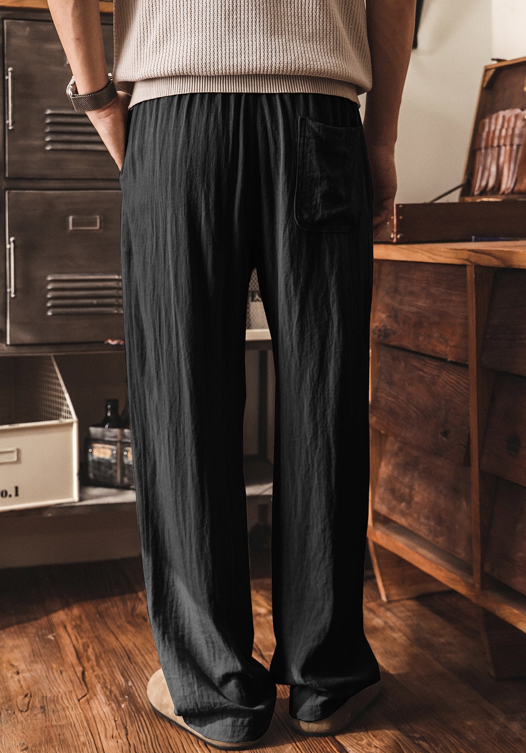 Bamboo Cotton Linen Old Money Style Casual Pants - BLACK
