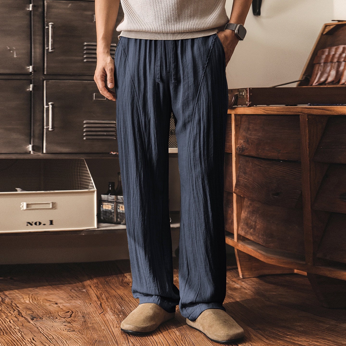 Bamboo Cotton Linen Old Money Style Casual Pants - NAVYBLUE