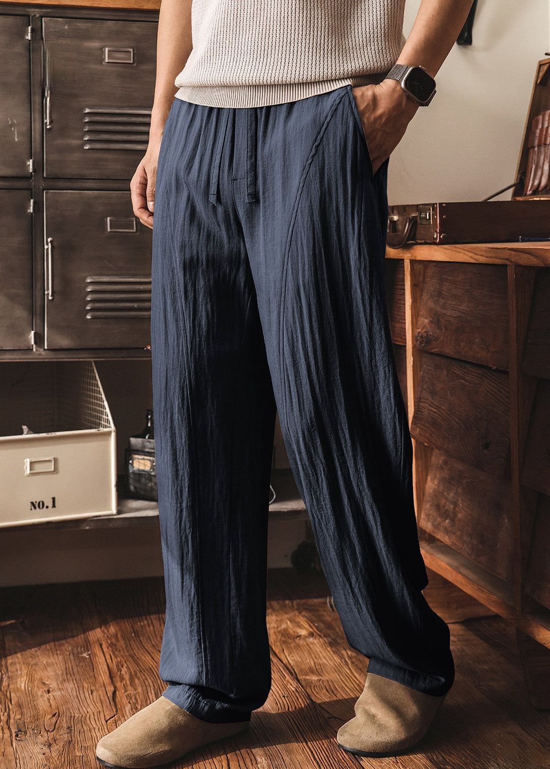 Bamboo Cotton Linen Old Money Style Casual Pants - NAVYBLUE
