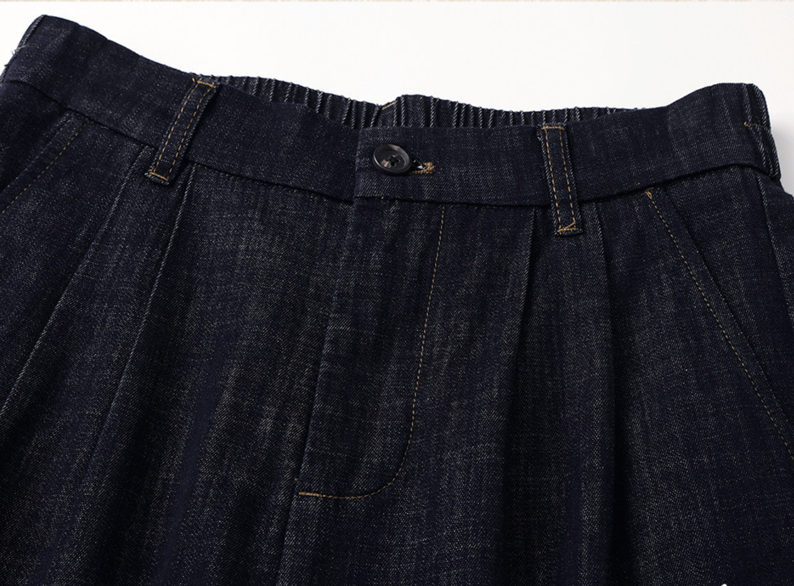Tencel Denim Linen Pleated Shorts - BLUEBLACK