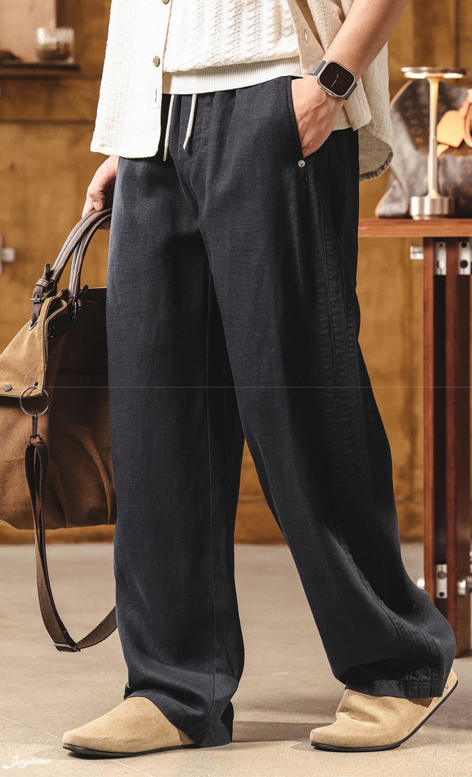 79.8% Lyocell Old Money Linen Pants in Navy Blue