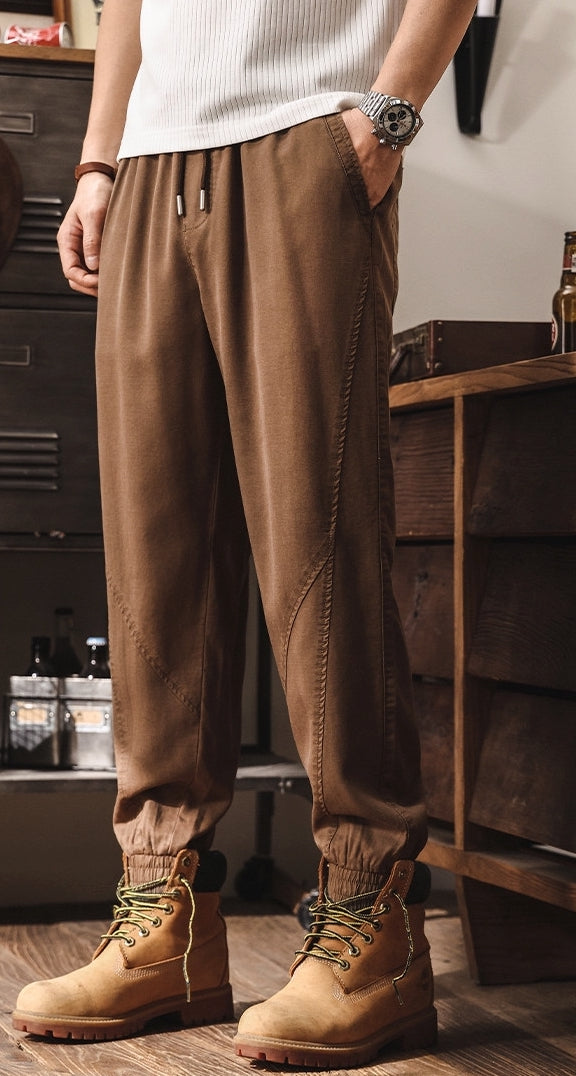 Lyocell Tencel Light Weight Washed Joggers in Camel