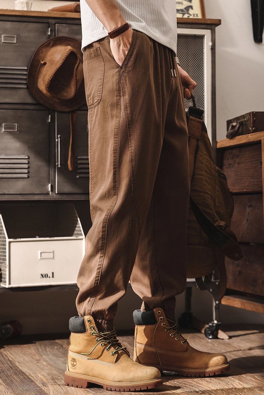 Lyocell Tencel Light Weight Washed Joggers in Camel