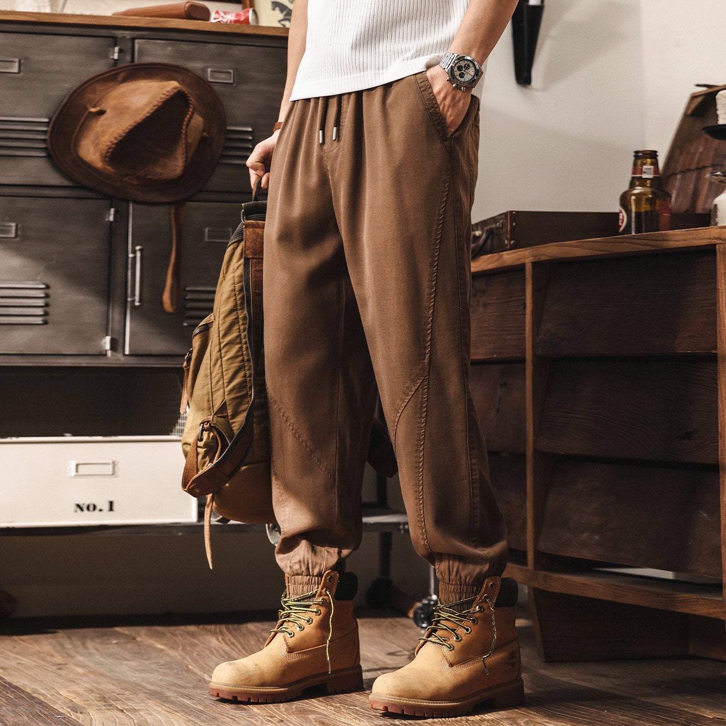 Lyocell Tencel Light Weight Washed Joggers in Camel