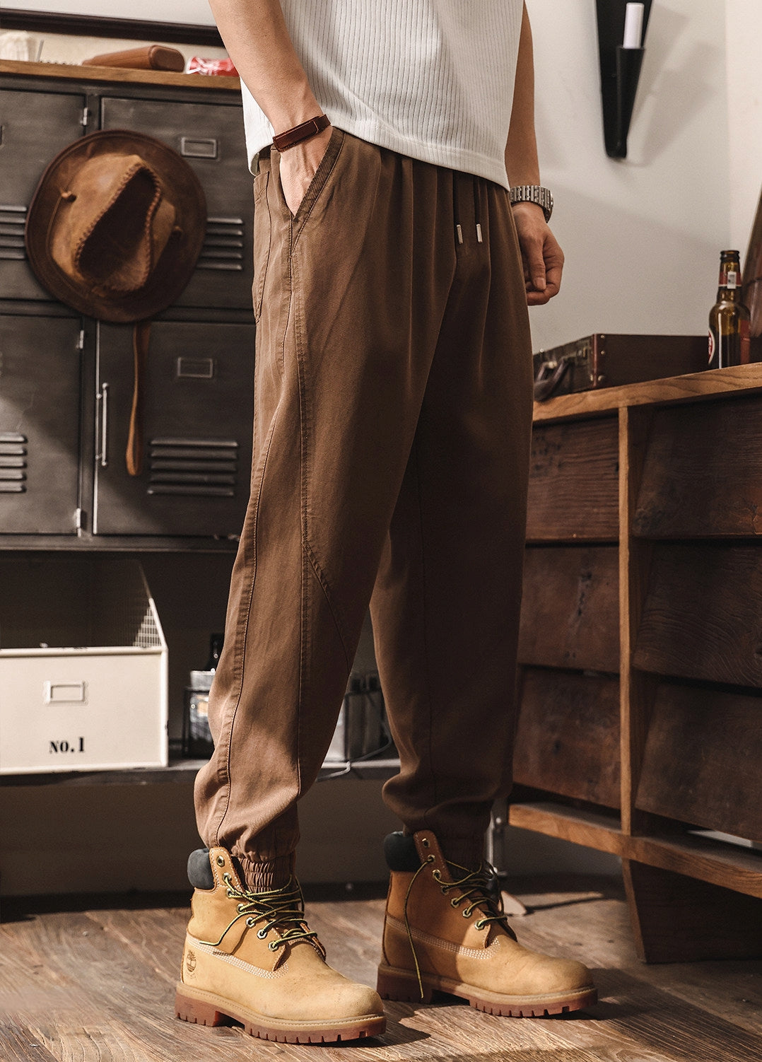 Lyocell Tencel Light Weight Washed Joggers in Camel