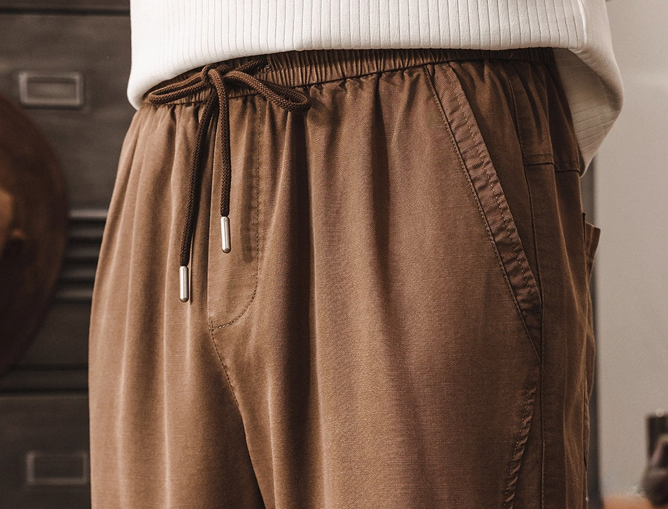 Lyocell Tencel Light Weight Washed Joggers in Camel