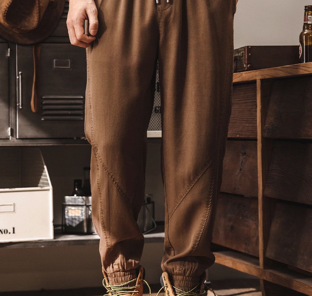 Lyocell Tencel Light Weight Washed Joggers in Camel