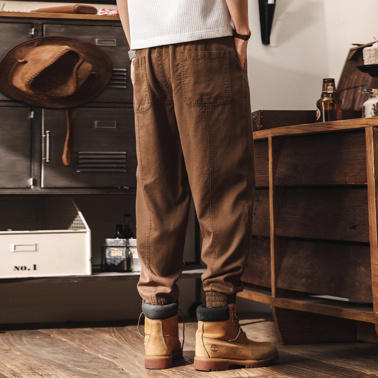 Lyocell Tencel Light Weight Washed Joggers in Camel