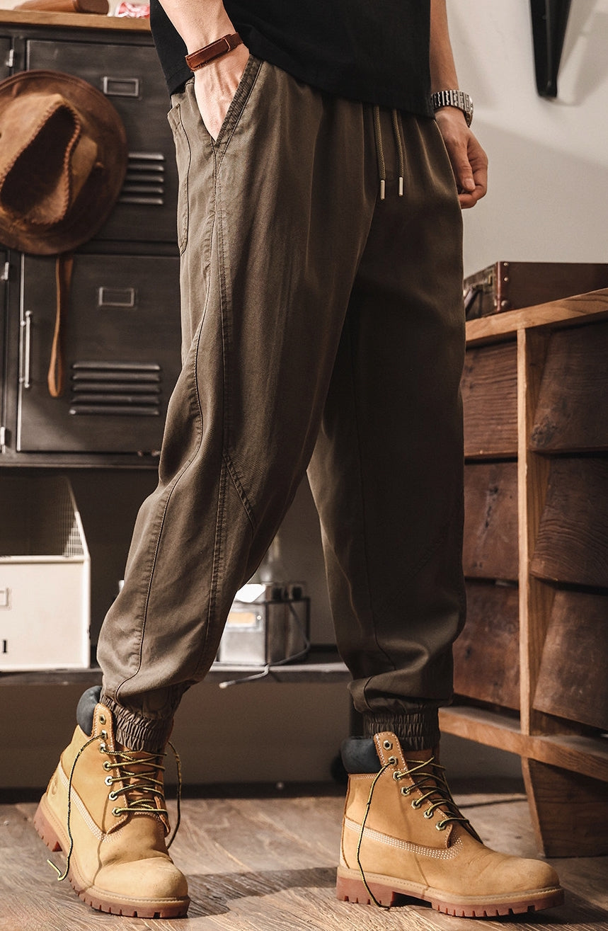 Lyocell Tencel Light Weight Washed Joggers in Dark Brown