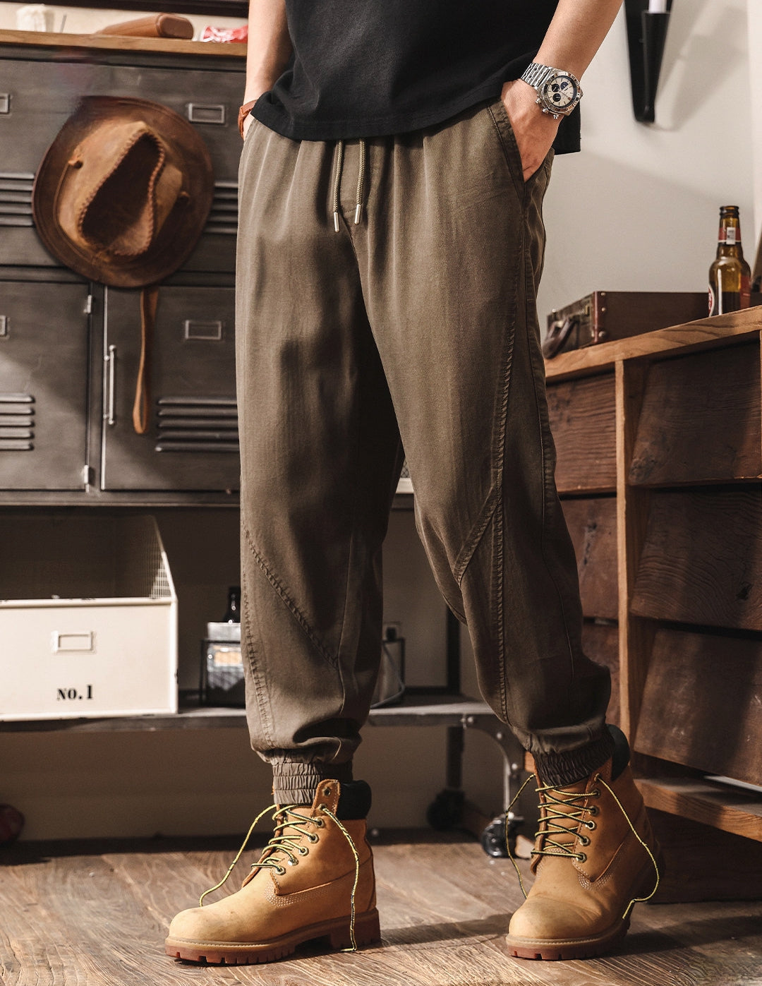 Lyocell Tencel Light Weight Washed Joggers in Dark Brown