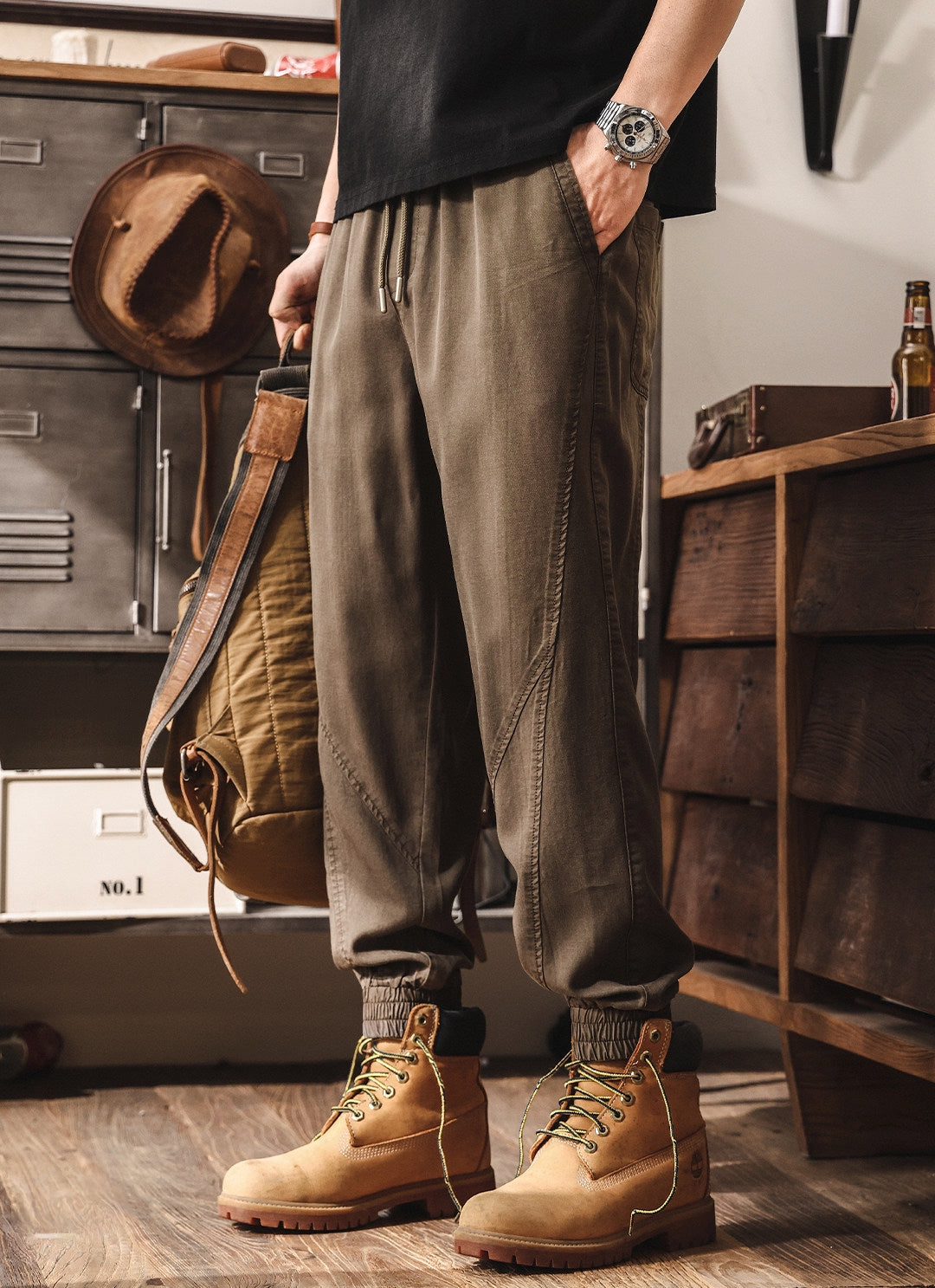 Lyocell Tencel Light Weight Washed Joggers in Dark Brown