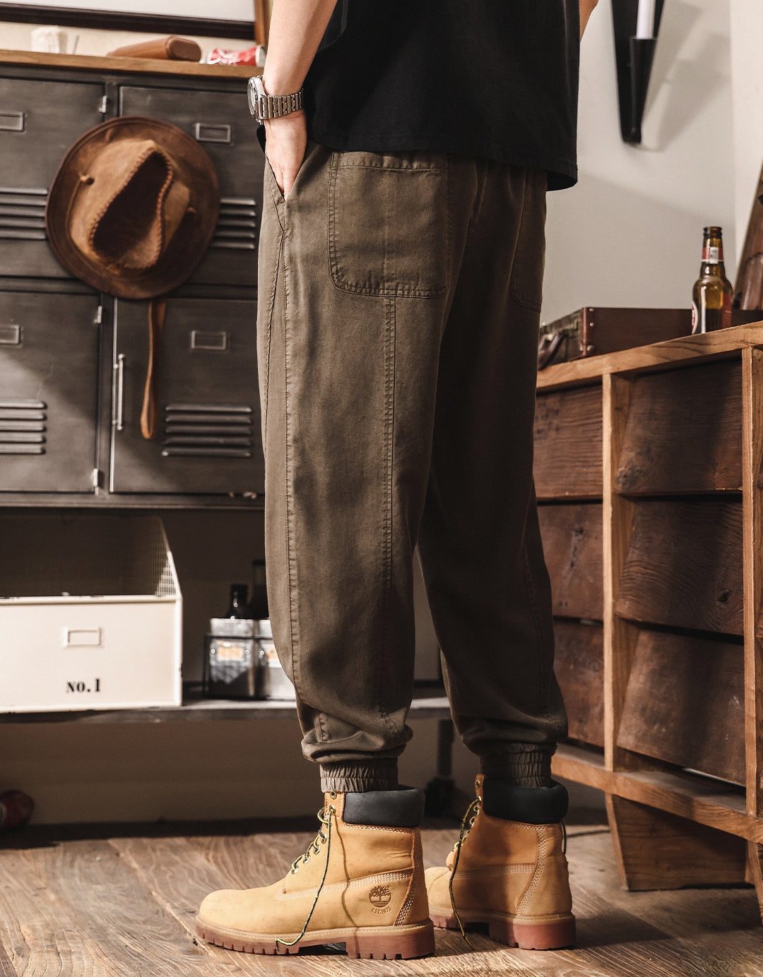 Lyocell Tencel Light Weight Washed Joggers in Dark Brown