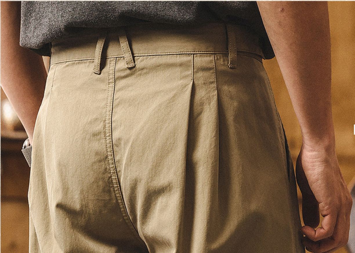 Cool Feel Cotton Light Weight Pleated Cargo Pants - KHAKI