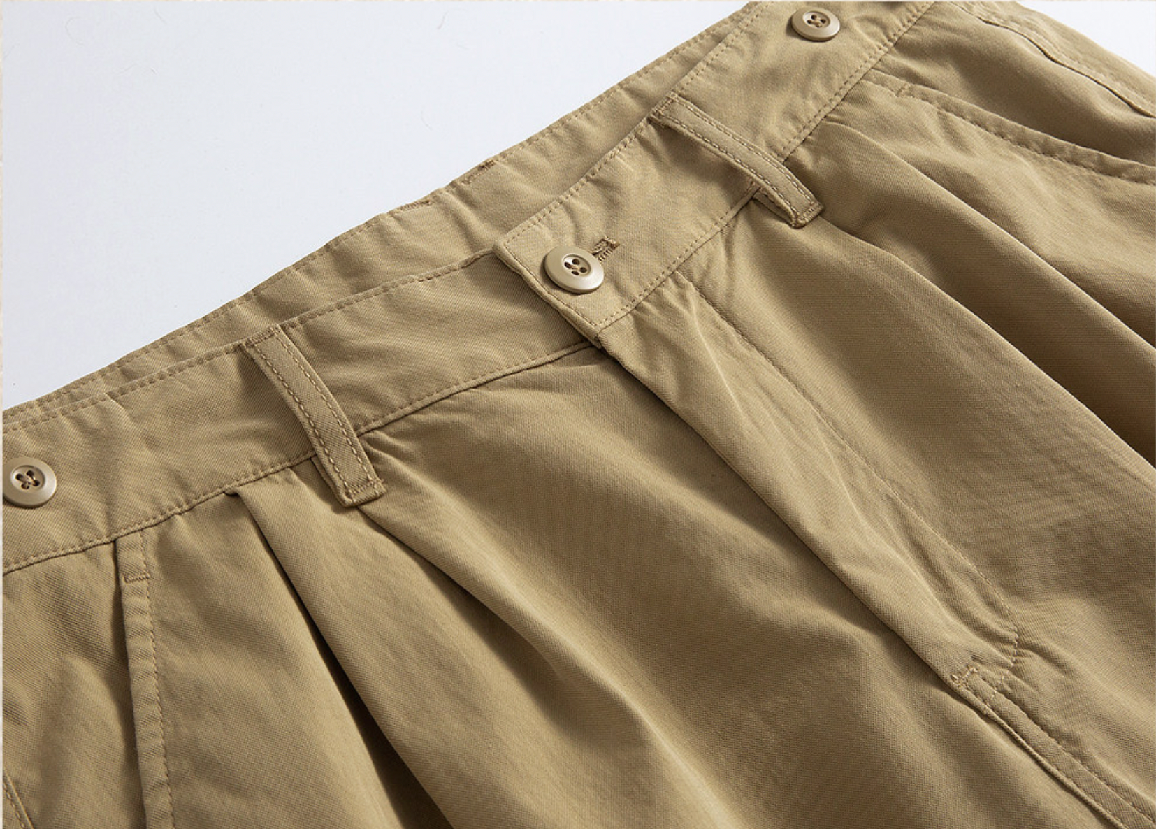 Cool Feel Cotton Light Weight Pleated Cargo Pants - KHAKI