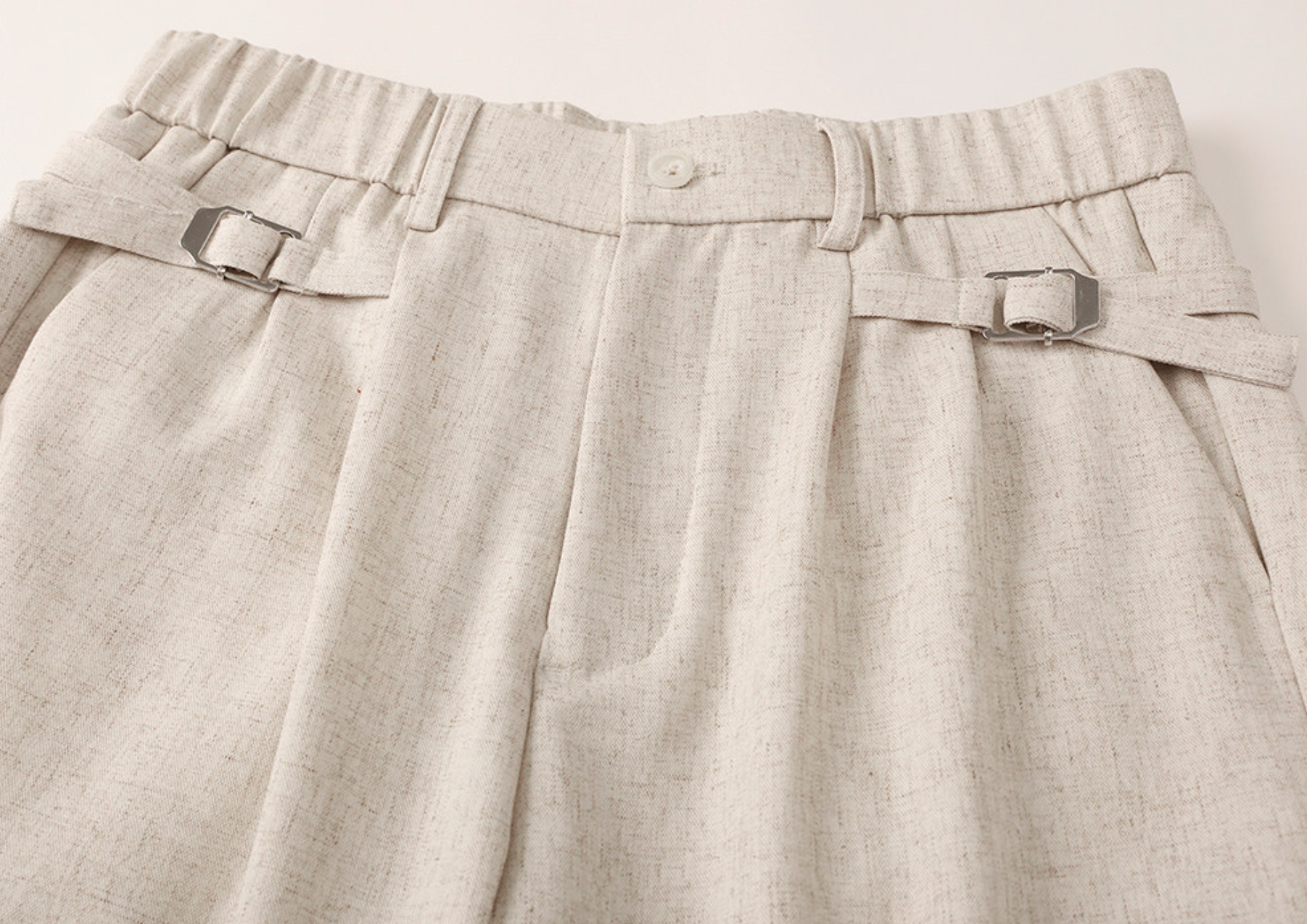 Classic Linen Straight-Leg Suit Shorts with Elasticated Waist - BEIGE