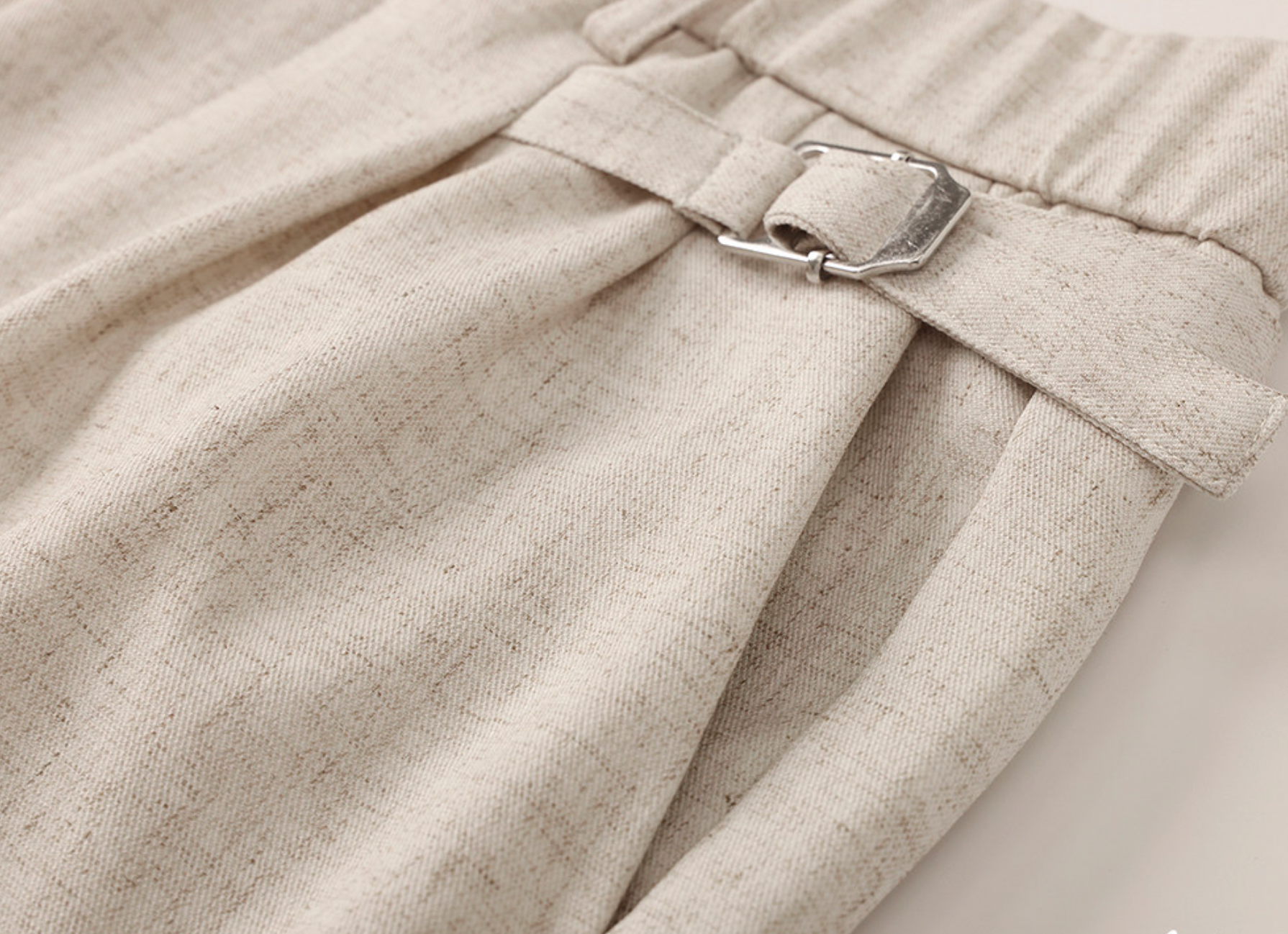 Classic Linen Straight-Leg Suit Shorts with Elasticated Waist - BEIGE