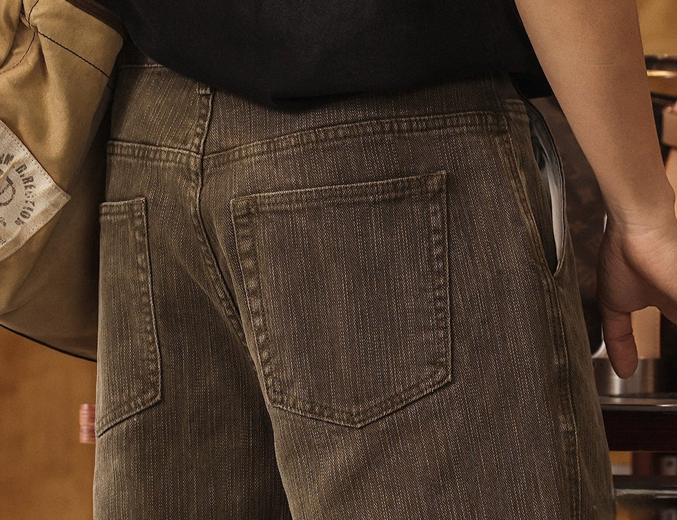 Vintage Bamboo-Texture Denim Shorts - PINEGREEN