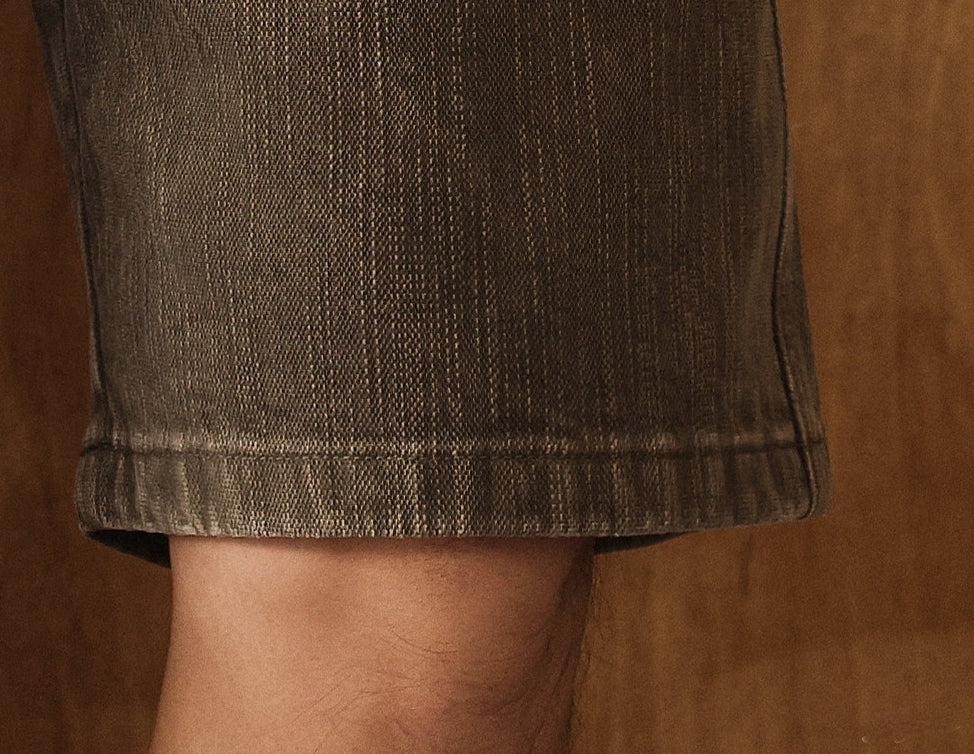 Vintage Bamboo-Texture Denim Shorts - PINEGREEN