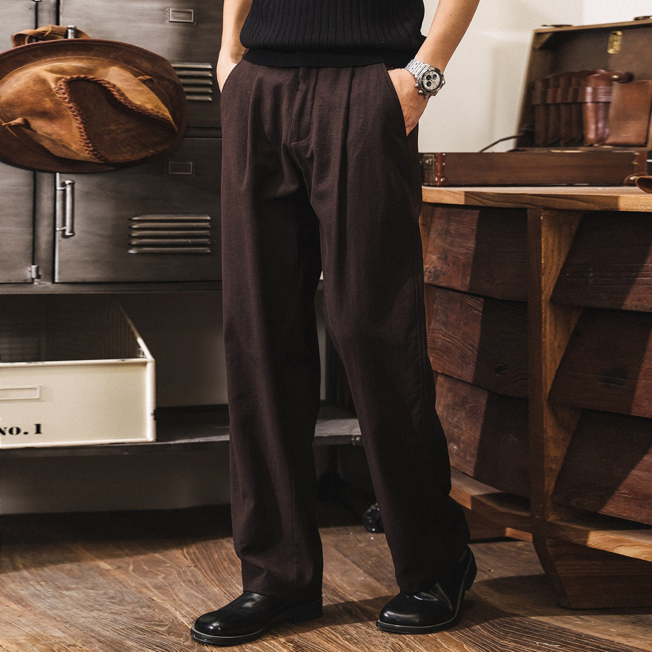 Murray Old Money Retro Linen - Lyocell Pleated Trousers - COFFEEBROWN