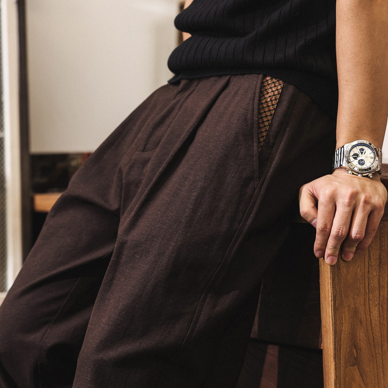 Murray Old Money Retro Linen - Lyocell Pleated Trousers - COFFEEBROWN