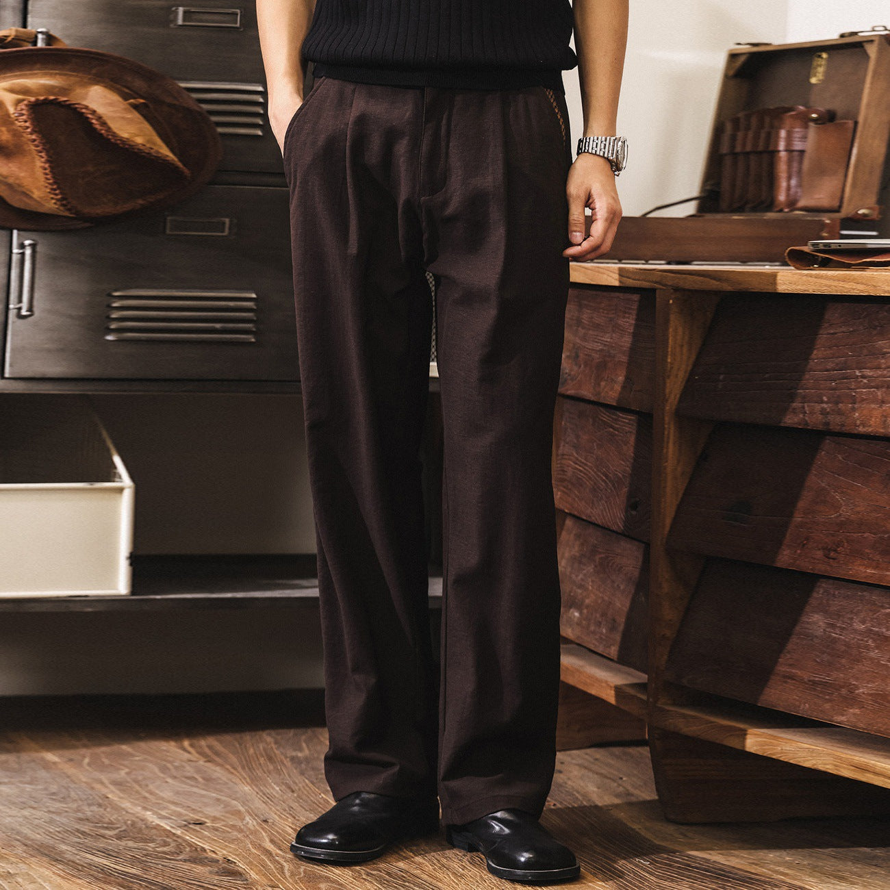 Murray Old Money Retro Linen - Lyocell Pleated Trousers - COFFEEBROWN