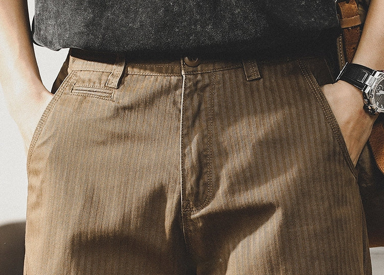 Twill Textured American Retro Cargo Shorts  - COFFEE