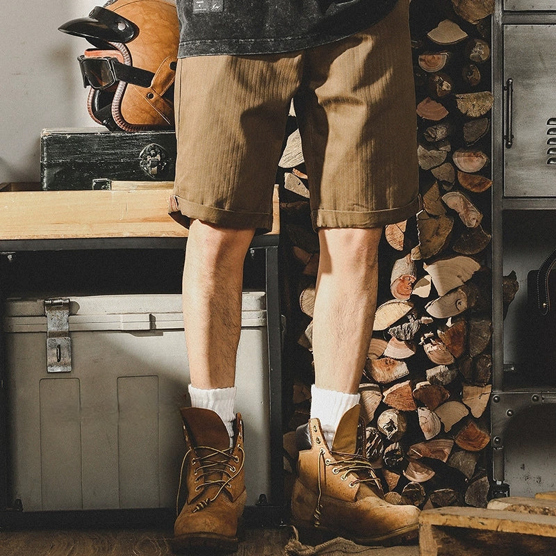 Twill Textured American Retro Cargo Shorts  - COFFEE