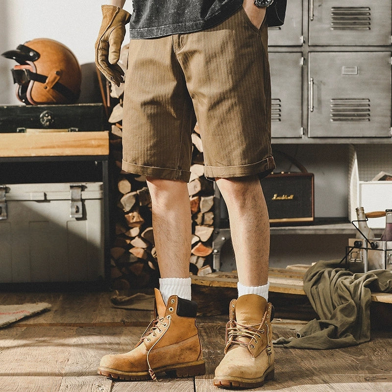 Twill Textured American Retro Cargo Shorts  - COFFEE