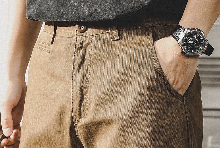 Twill Textured American Retro Cargo Shorts  - COFFEE