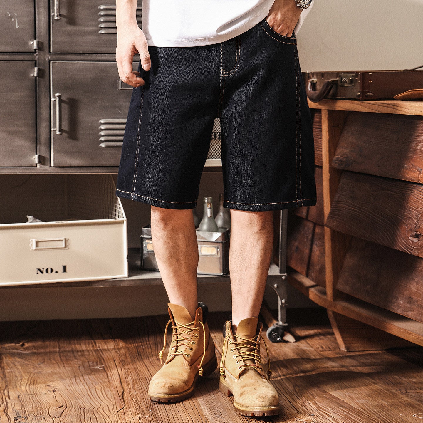 Summer Loose Korean Style Lyocell Blend Denim Shorts - DEEPBLUE