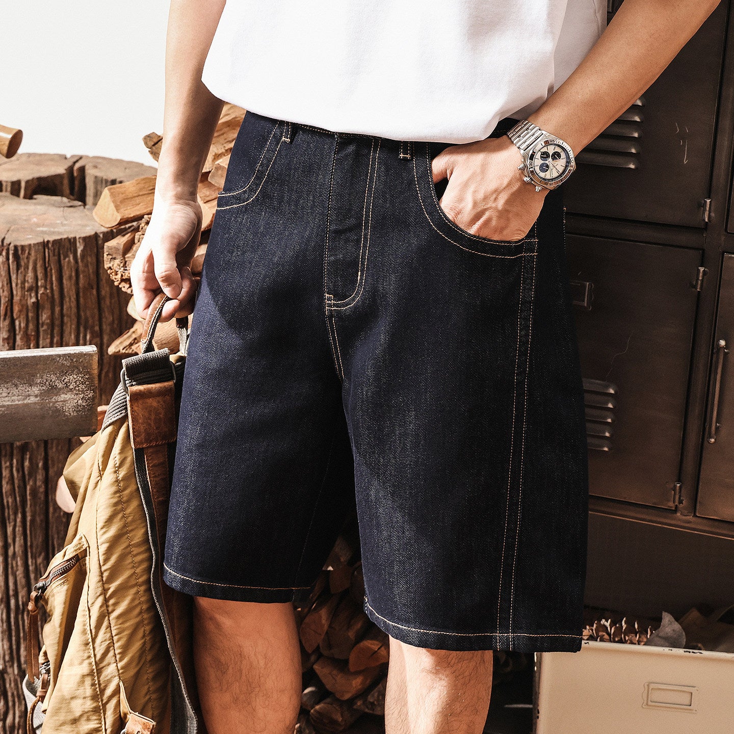 Summer Loose Korean Style Lyocell Blend Denim Shorts - DEEPBLUE