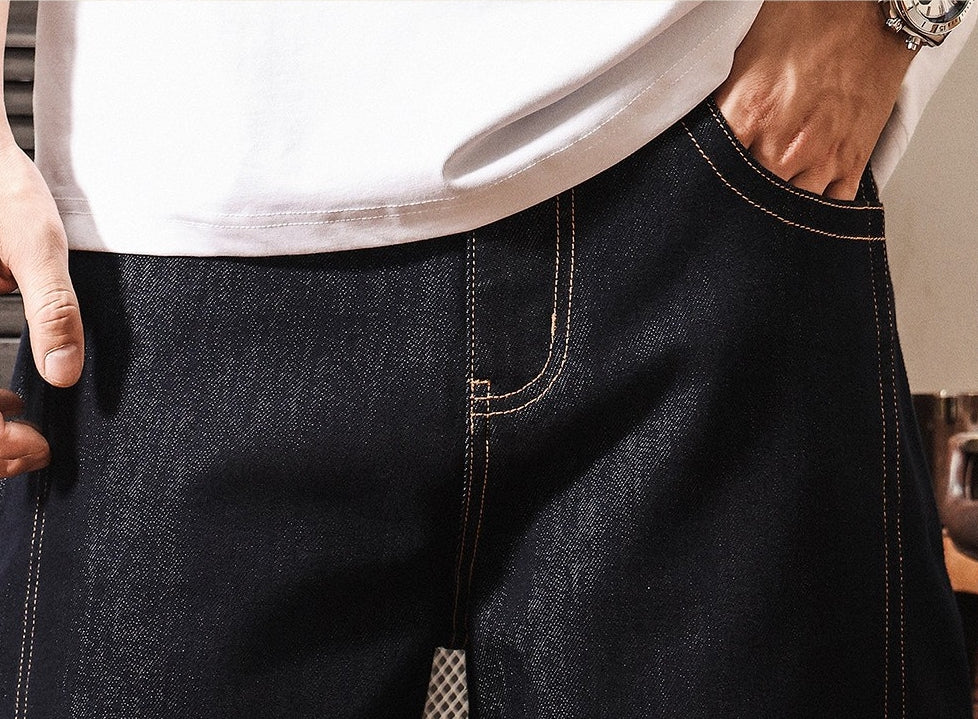 Summer Loose Korean Style Lyocell Blend Denim Shorts - DEEPBLUE