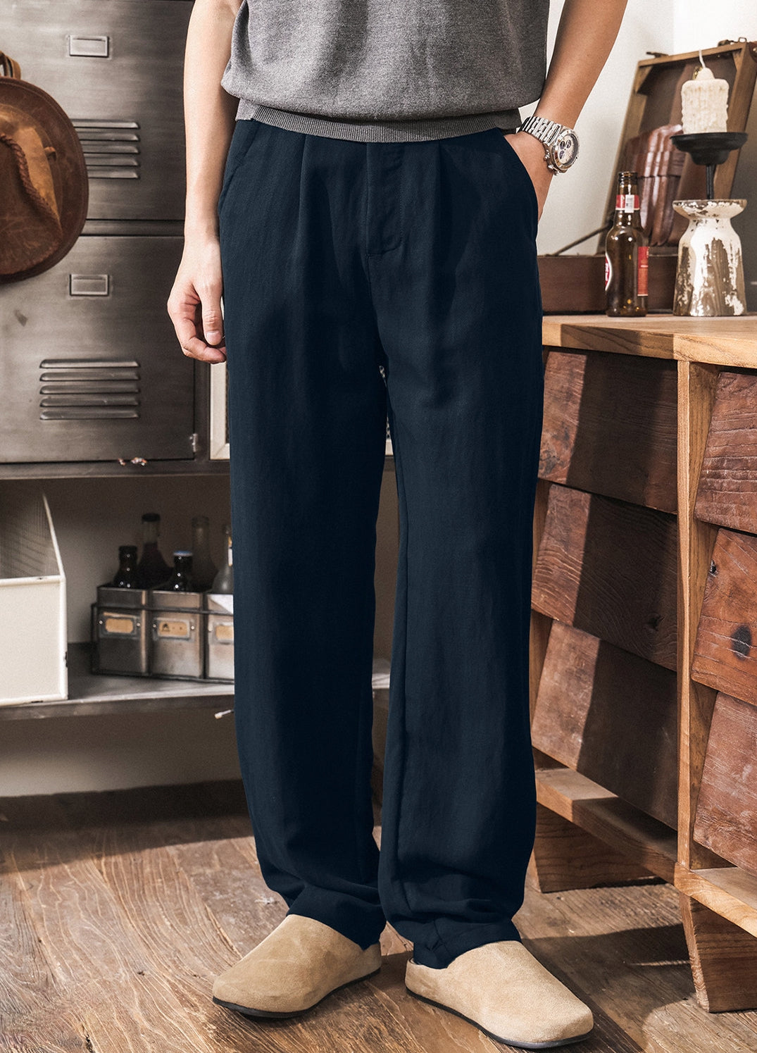 The Atelier Linen-Lyocell Straight-Leg Trouser - DARKBLUE