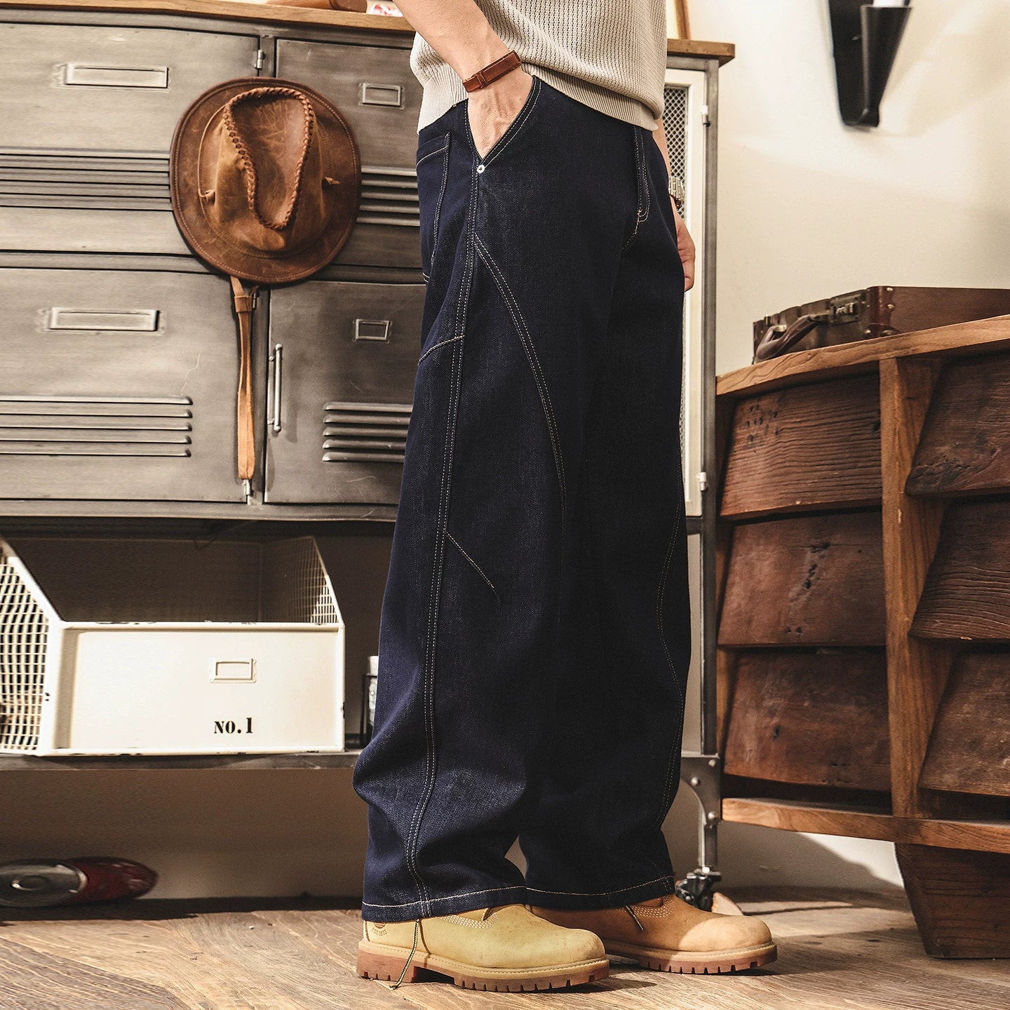 Oversized Baggy Korean Fit Washed Cotton Denim Pants - INDIGO