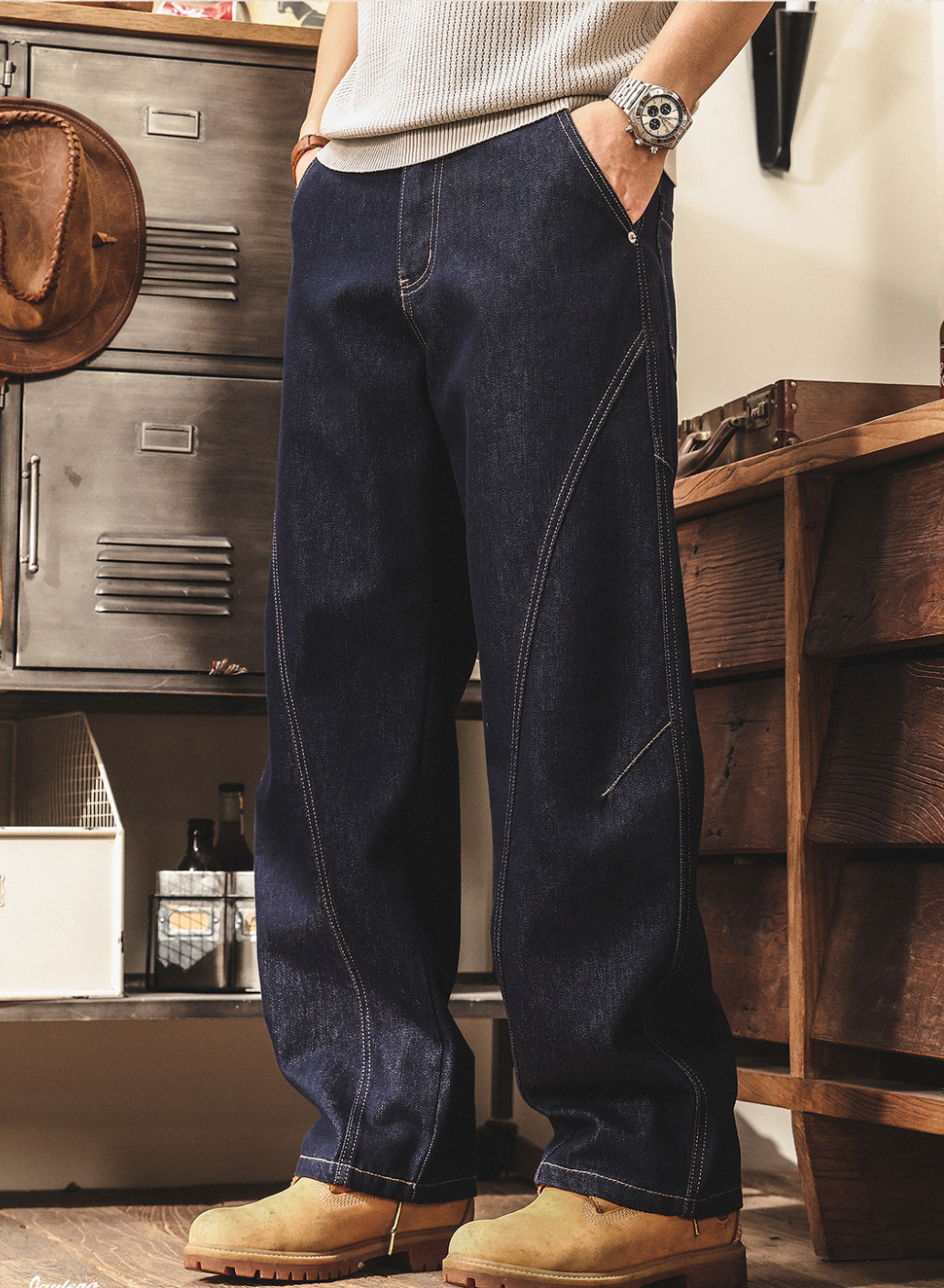 Oversized Baggy Korean Fit Washed Cotton Denim Pants - INDIGO